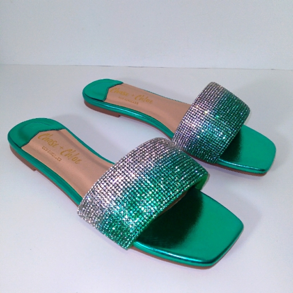 Green Bling Ombre Chase + Chloe Slip On Sandals